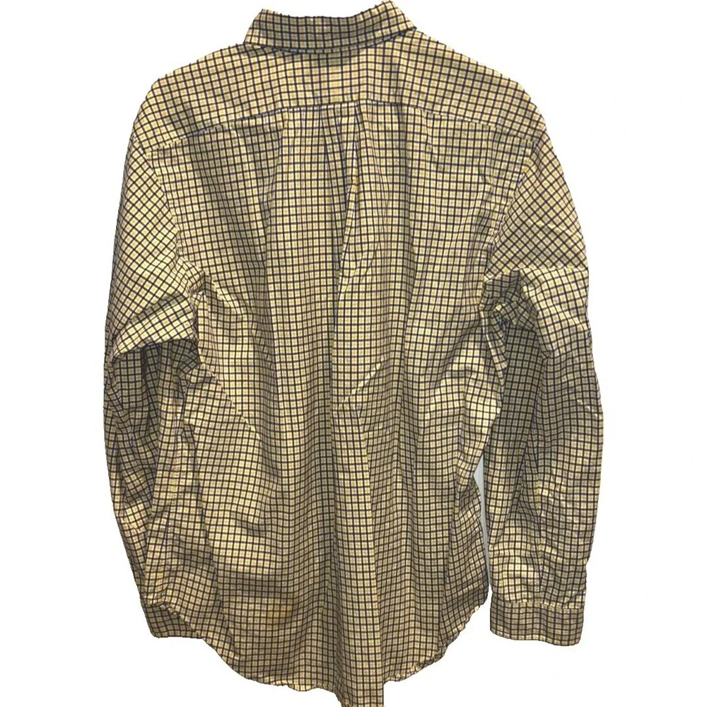 Polo Ralph Lauren Shirt Large Men's Yellow Navy‎ Check Classic Fit Button Down